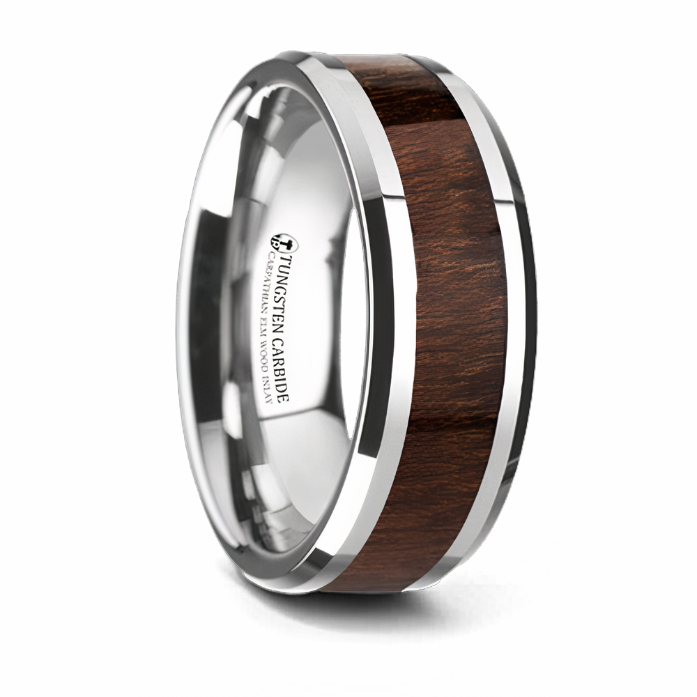 Carpathian Wood Inlay Ring - Tungsten 8mm 
