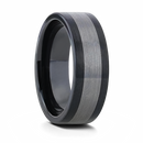 Black Ceramic Ring with Brushed Tungsten Inlay 