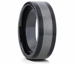 Black Ceramic Ring with Brushed Tungsten Inlay 