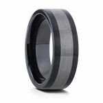 Black Ceramic Ring with Brushed Tungsten Inlay 
