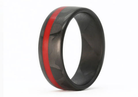 Thin Red Line Ring in Carbon Fiber