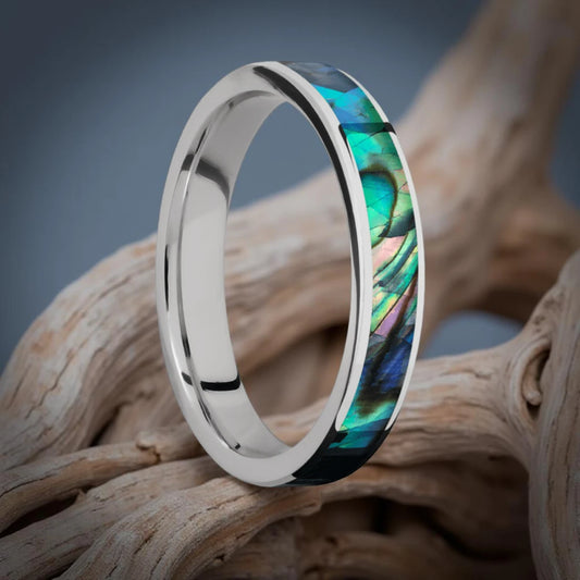 Cobalt Abalone Shell Ring for Her - 4mm 