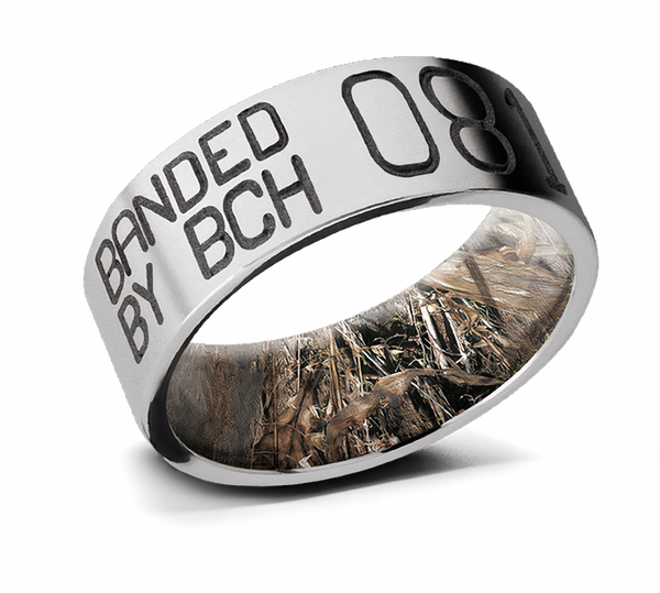 Cobalt Chrome Duck Band 8mm with Mossy Oak Duck Blind Sleeve - Camo Ever After