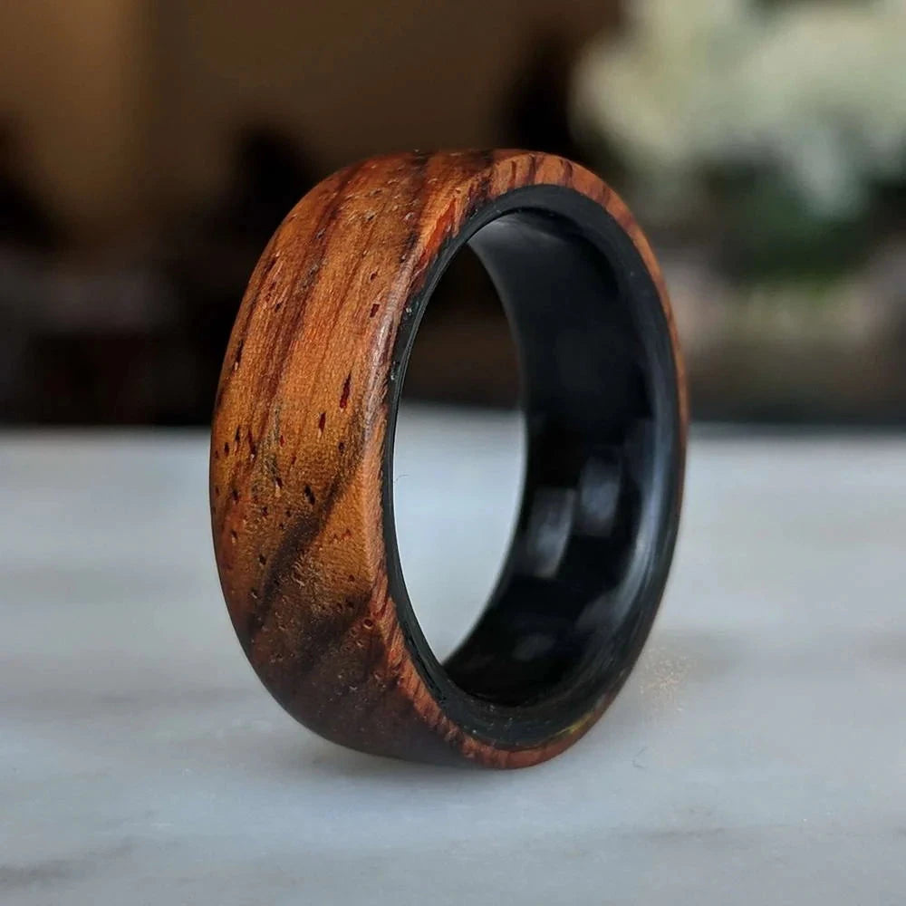 Cocobolo Wood Ring with Carbon Fiber Sleeve 