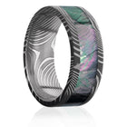 Damascus Steel Ring with Black Mother of Pearl Inlay 