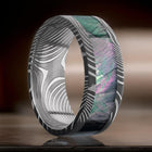 Damascus Steel Ring with Black Mother of Pearl Inlay 