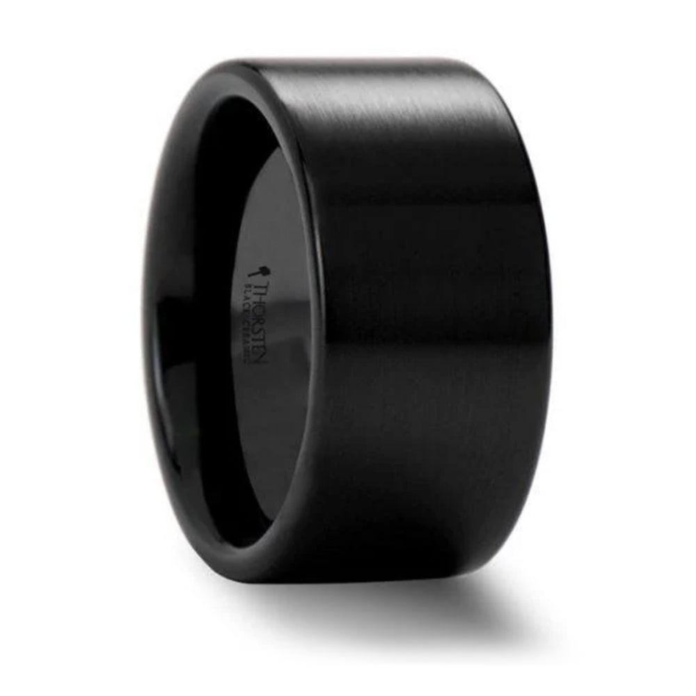 Flat Pipe Cut Black Ceramic Band - 4mm to 12mm 