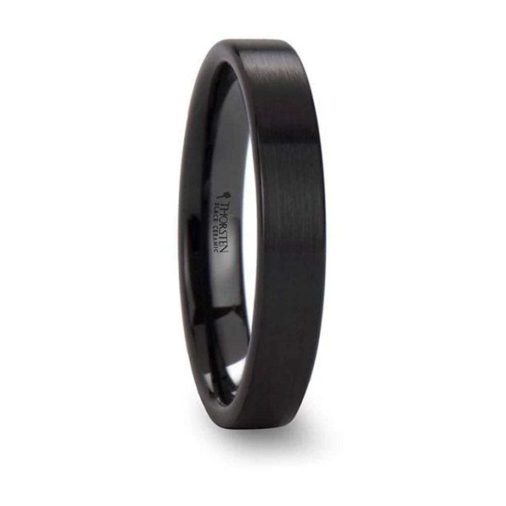 Flat Pipe Cut Black Ceramic Band - 4mm to 12mm - Camo Ever After