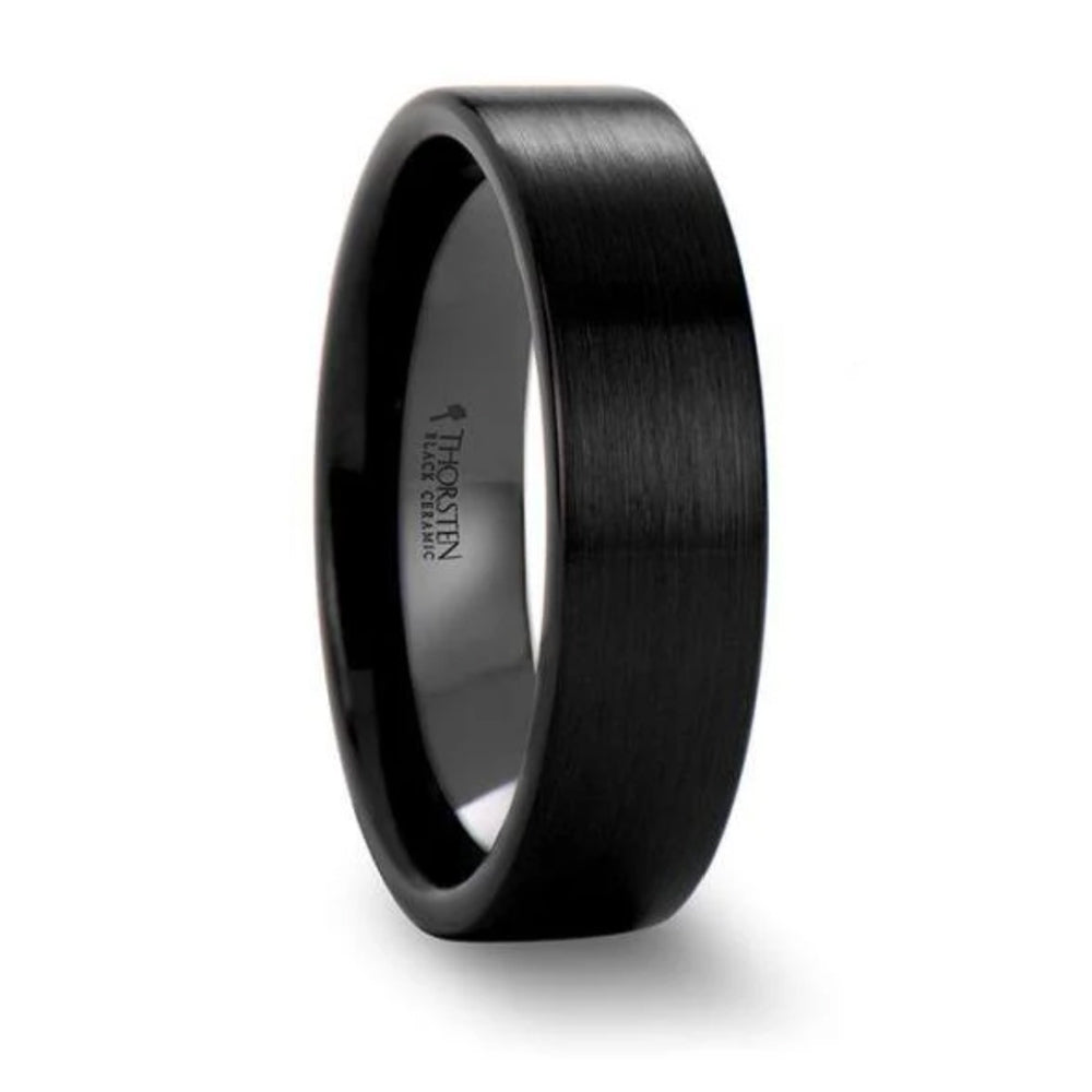 Flat Pipe Cut Black Ceramic Band - 4mm to 12mm 