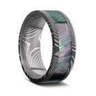 Damascus Steel Ring with Black Mother of Pearl Inlay 