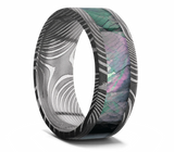 Damascus Steel Ring with Black Mother of Pearl Inlay 