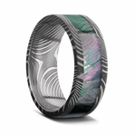 Damascus Steel Ring with Black Mother of Pearl Inlay 
