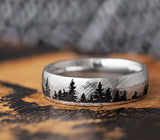 damascus steel tree line ring