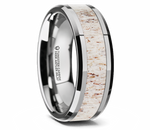Deer Antler Ring with Off White Inlay - Tungsten 