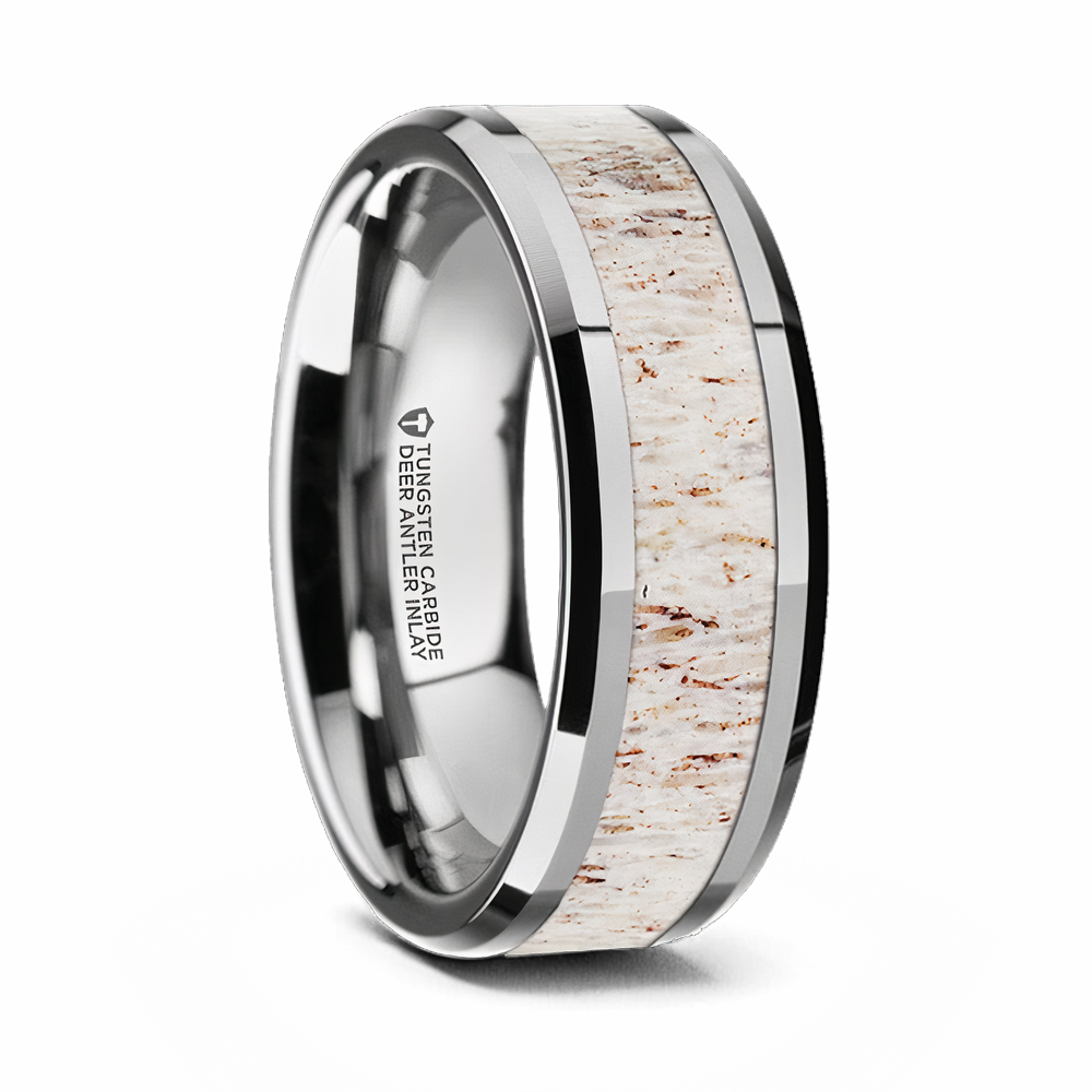 Deer Antler Ring with Off White Inlay - Tungsten 