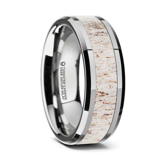 Deer Antler Ring with Off White Inlay - Tungsten 