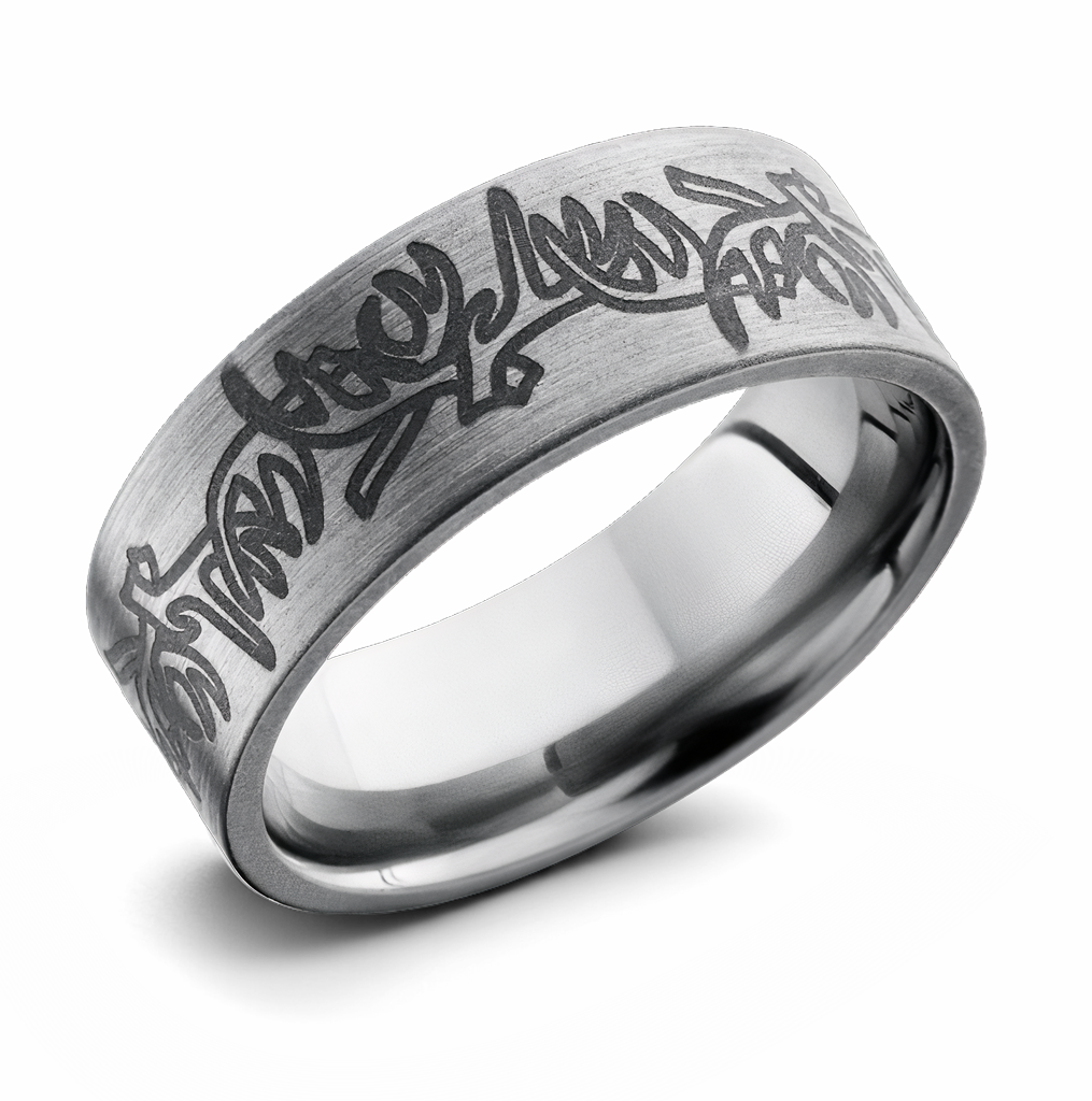 Deer Antlers Pattern Ring - Titanium 8mm 