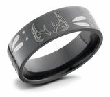 Deer Track and Antlers Ring - Zirconium 8mm 