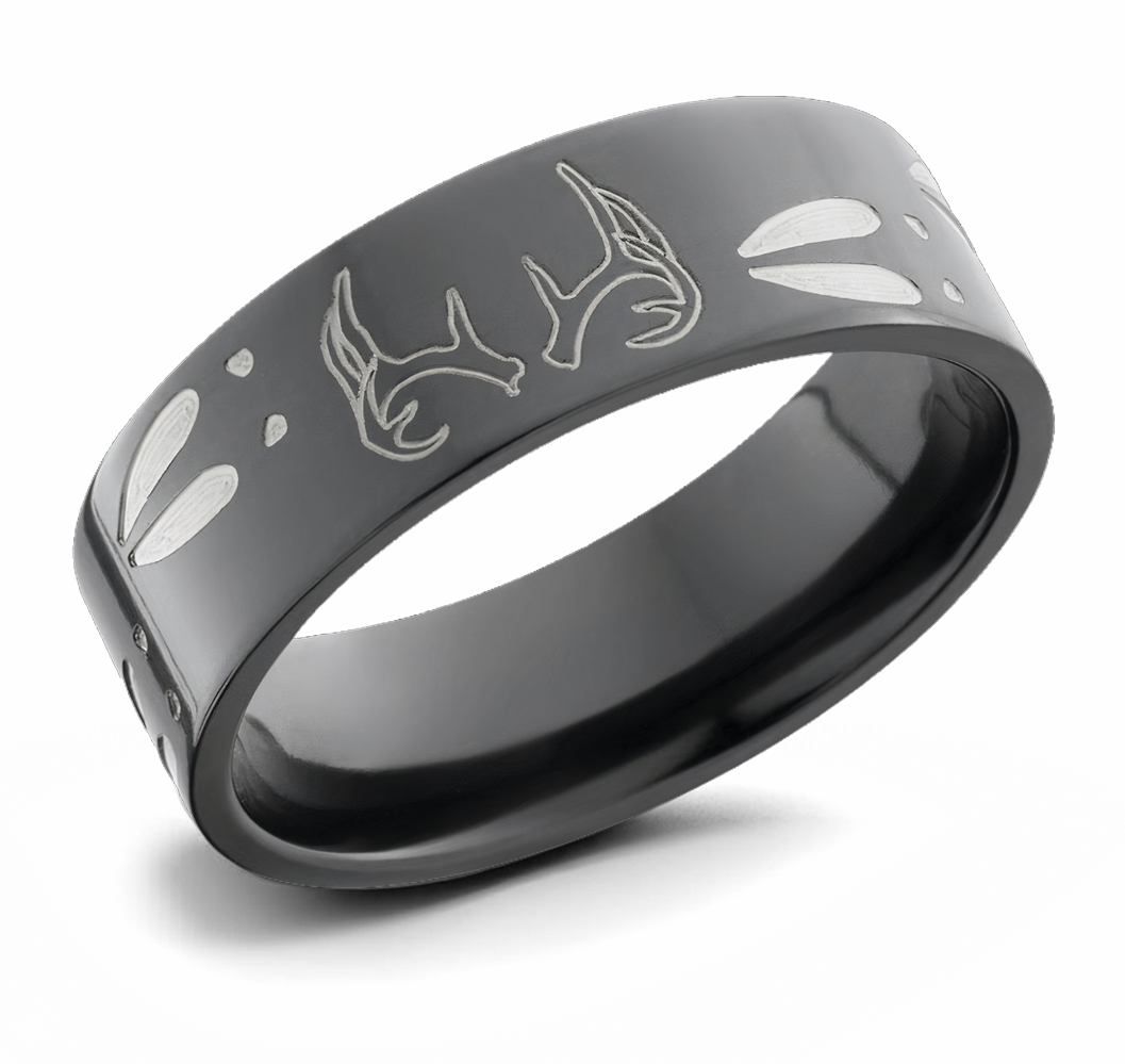 Deer Track and Antlers Ring - Zirconium 8mm 