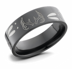 Deer Track and Antlers Ring - Zirconium 8mm 