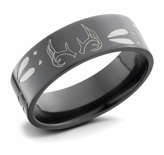 Deer Track and Antlers Ring - Zirconium 8mm 