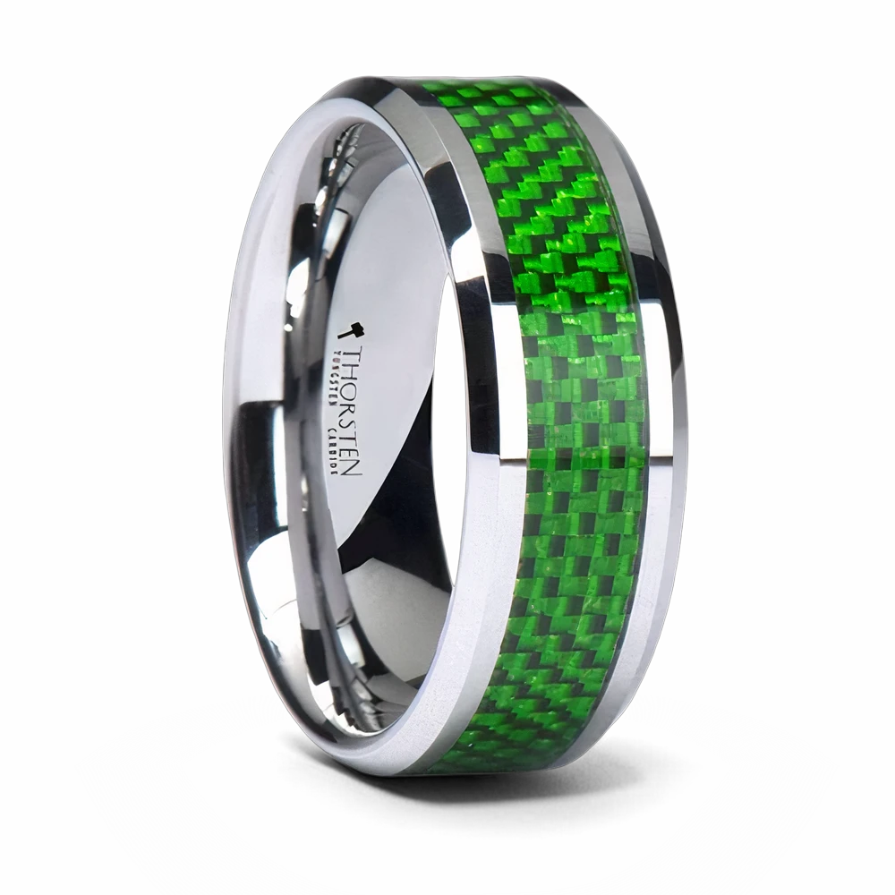 Emerald Green Carbon Fiber Inlay Ring 