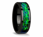 Emerald Green & Sapphire Blue Opal Inlay Ring in Ceramic 