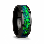 Emerald Green & Sapphire Blue Opal Inlay Ring in Ceramic 