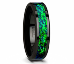Emerald Green & Sapphire Blue Opal Inlay Ring in Ceramic 