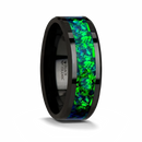 Emerald Green & Sapphire Blue Opal Inlay Ring in Ceramic 