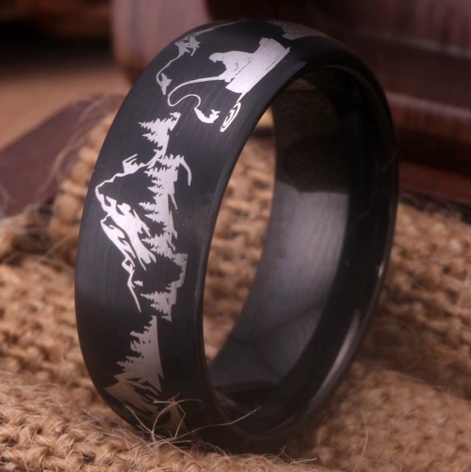 Clearance Tungsten Fishing Scene Ring - SIZE 12 