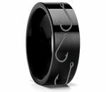Fish Hook Pattern Ring Black Tungsten 