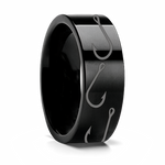 Fish Hook Pattern Ring Black Tungsten 