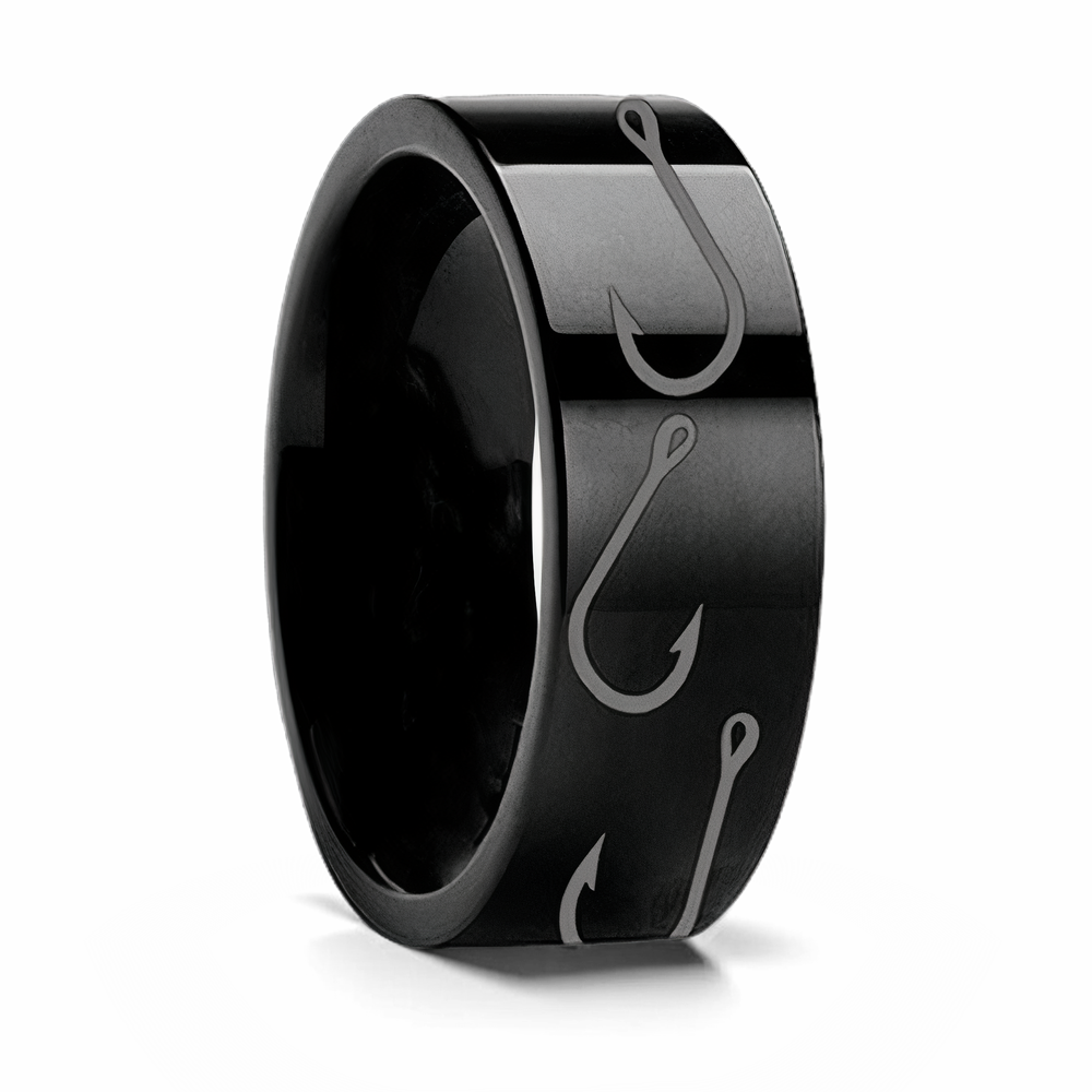 Fish Hook Pattern Ring Black Tungsten 
