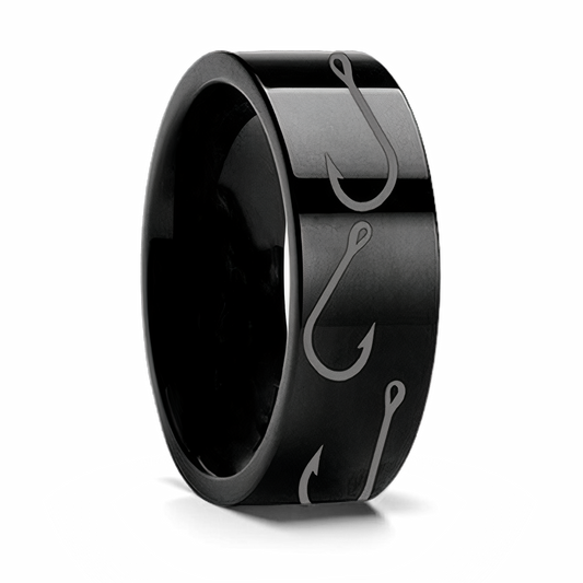 Fish Hook Pattern Ring Black Tungsten 