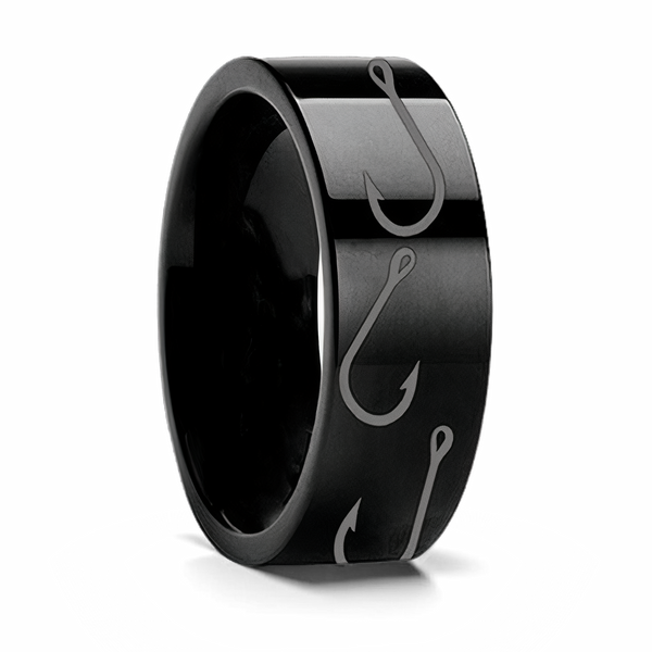 Fish Hook Pattern Ring Black Tungsten 