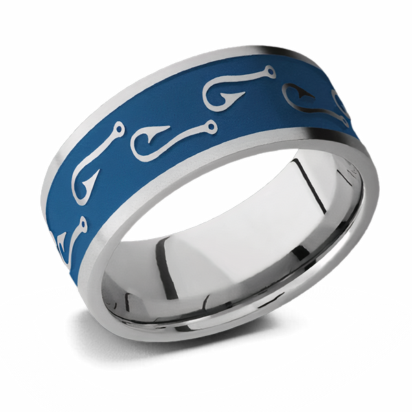 Fish Hook Pattern Ring with Blue Background - Camo Ever After