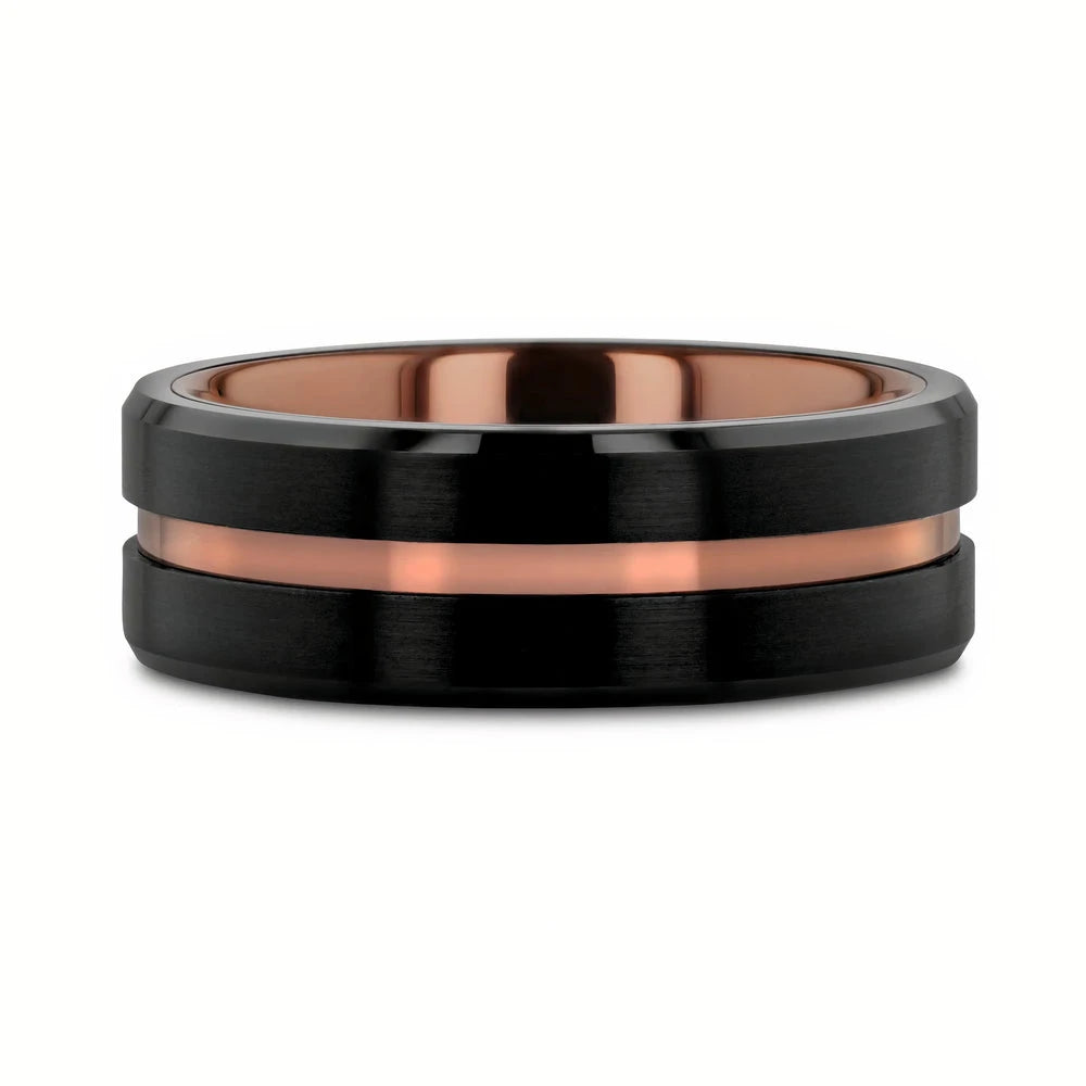 Flat Tungsten Ring with Expresso Grooved Center 
