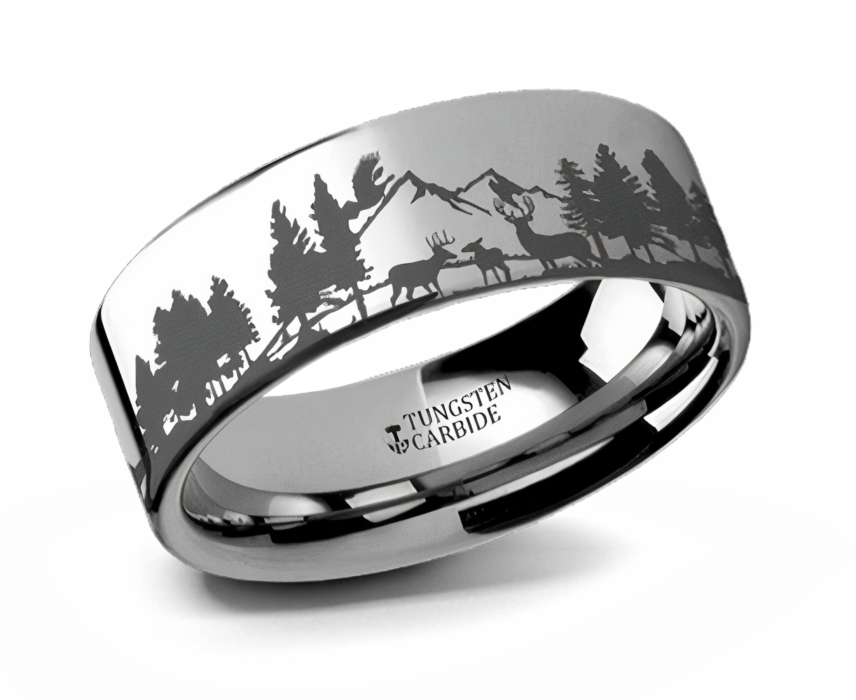 Forest Scene Ring with Animals and Trees - Tungsten  6mm - 10mm 