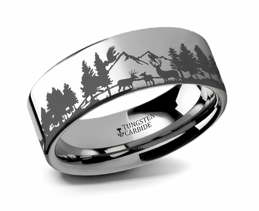 Forest Scene Ring with Animals and Trees - Tungsten  6mm - 10mm 