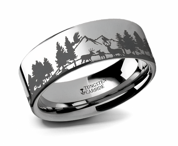 Forest Scene Ring with Animals and Trees - Tungsten  6mm - 10mm 