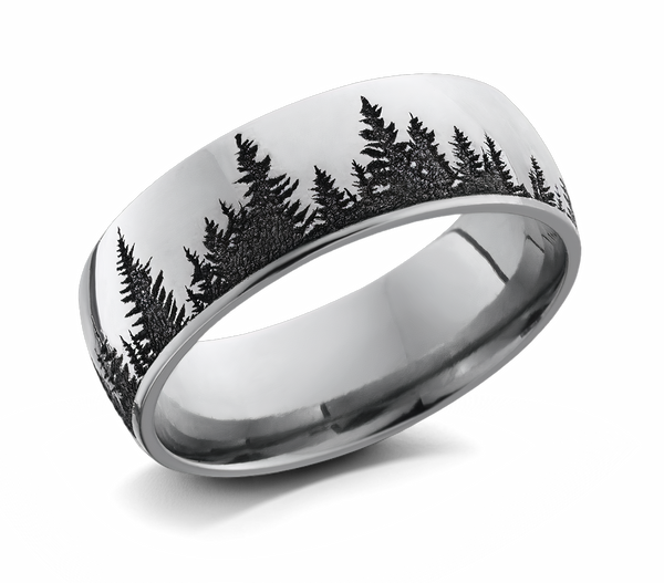 Forest Wedding Ring with Trees - Cobalt 8mm 