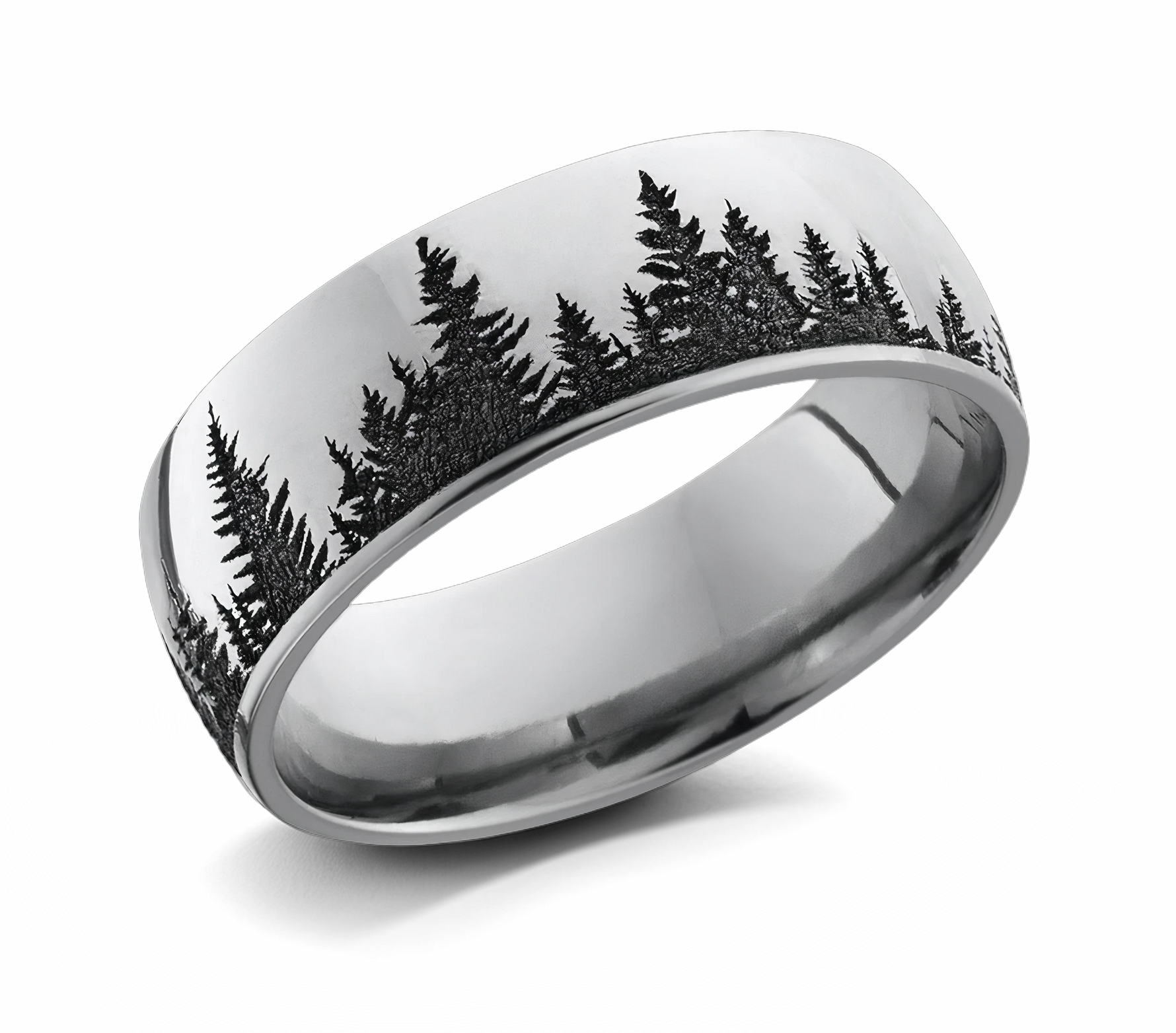 Forest Wedding Ring with Trees - Cobalt 8mm 