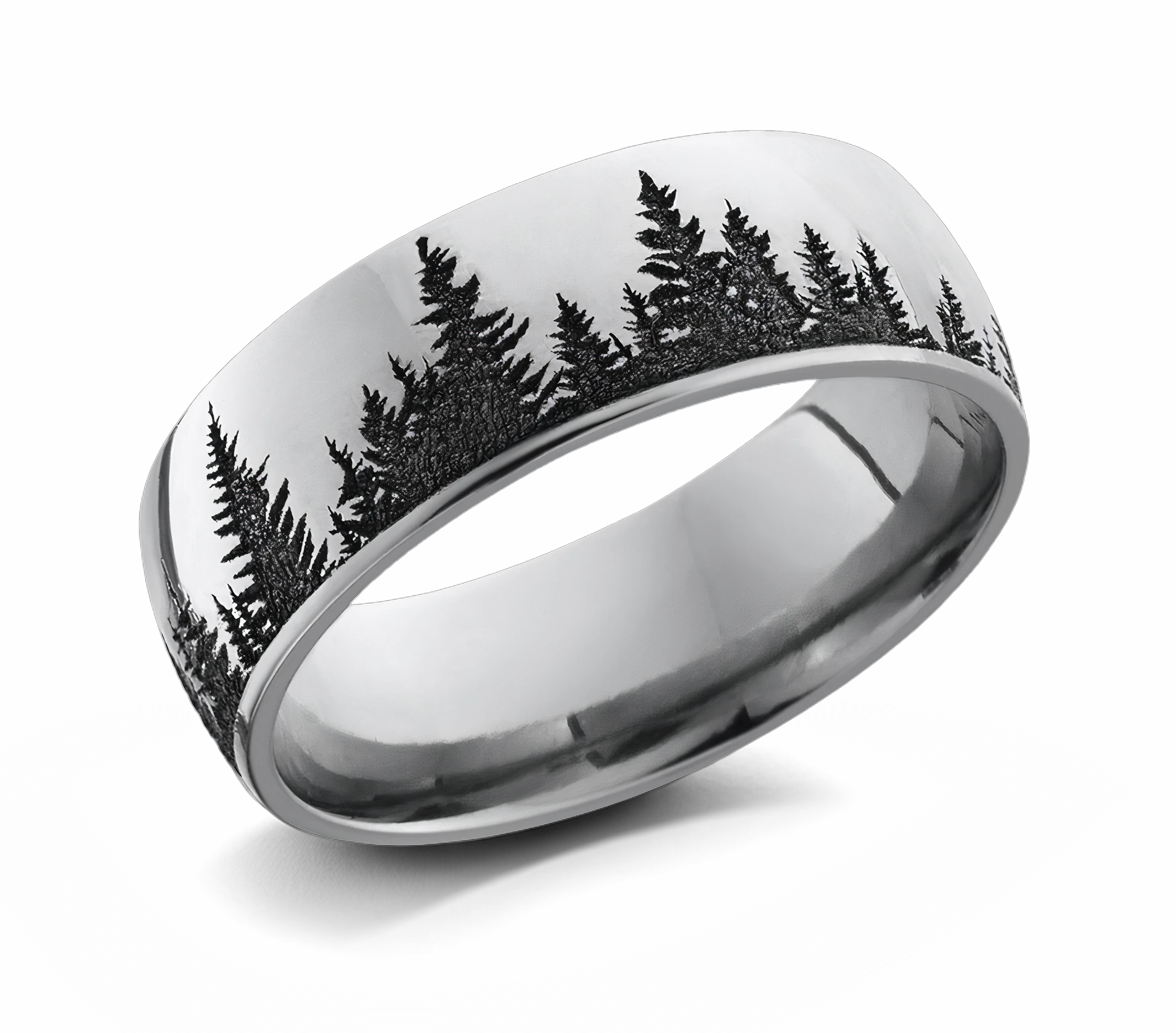 Forest Wedding Ring with Trees - Cobalt 8mm 
