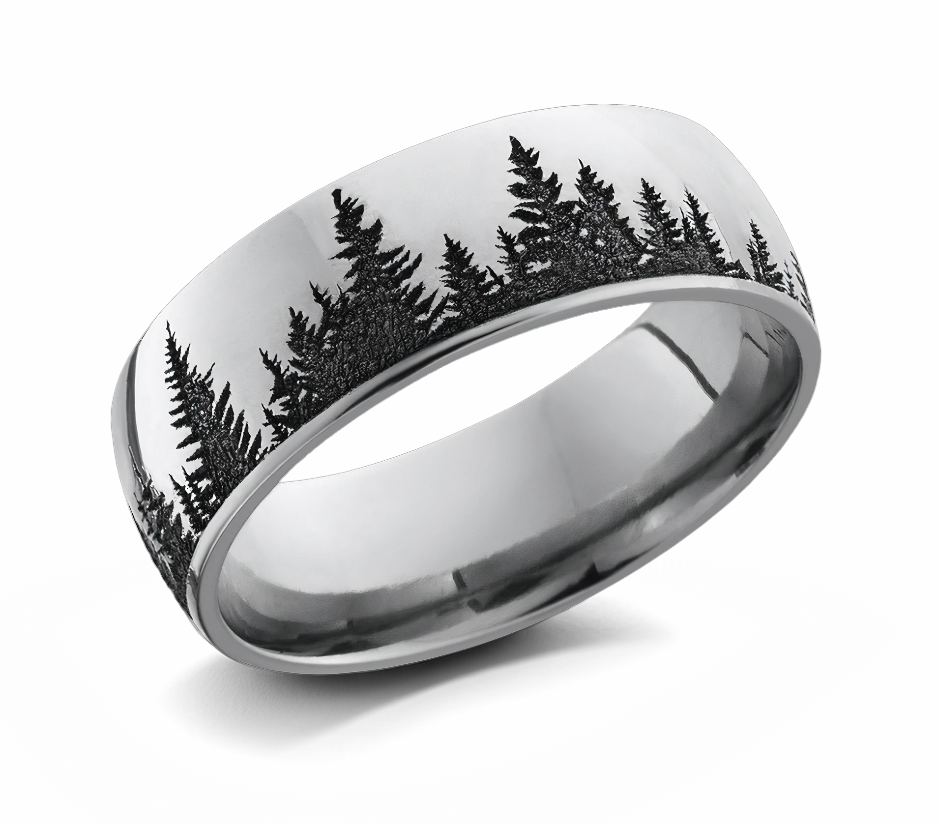 Forest Wedding Ring with Trees - Cobalt 8mm 