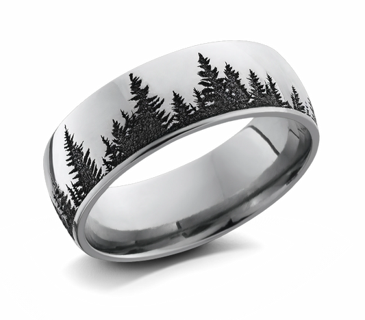 Forest Wedding Ring with Trees - Cobalt 8mm 