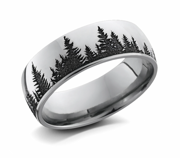 Forest Wedding Ring with Trees - Cobalt 8mm 