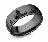 Forest Tree Line Ring, Black on Black - Zirconium 