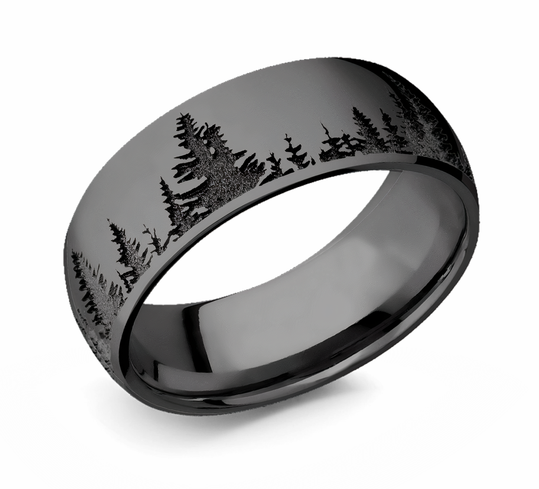 Forest Tree Line Ring, Black on Black - Zirconium 