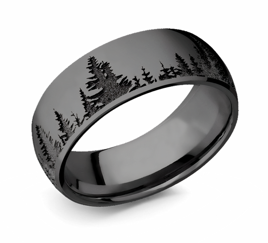 Forest Tree Line Ring, Black on Black - Zirconium 